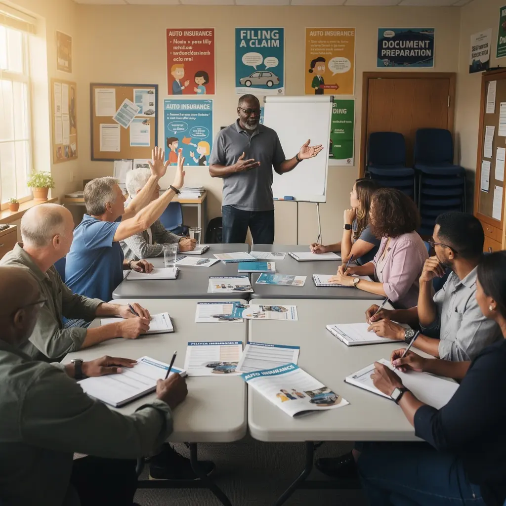 Zdjęcie kierowcy przeglądającego dokumenty ubezpieczeniowe w biurze.