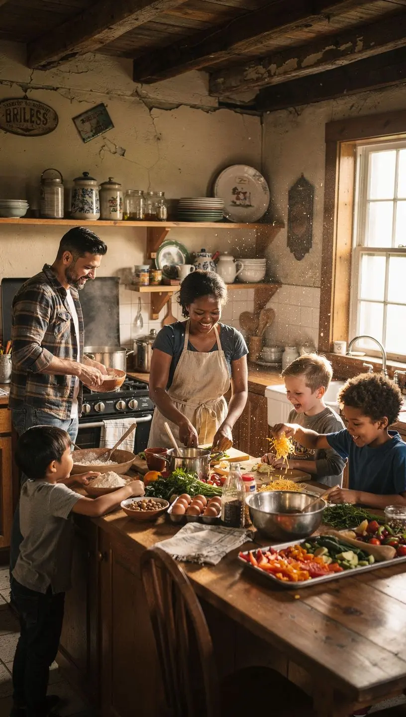 Zewnętrzna przestrzeń mieszkania z ogrodem w idyllicznej okolicy wiejskiej.