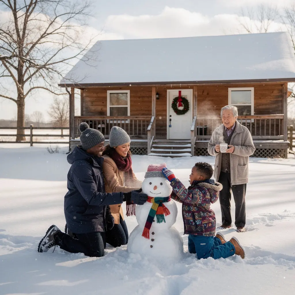 Rodzina spacerująca po cichej okolicy w otoczeniu zieleni.