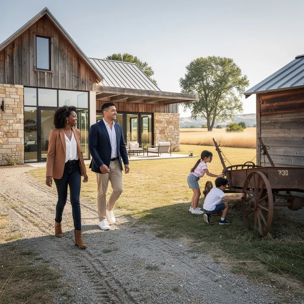 Widok na spokojną ulicę w amerykańskiej wsi z domami do wynajęcia.